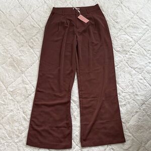 Miss Lola Elegant Wide-Leg Pants in Rich Brown